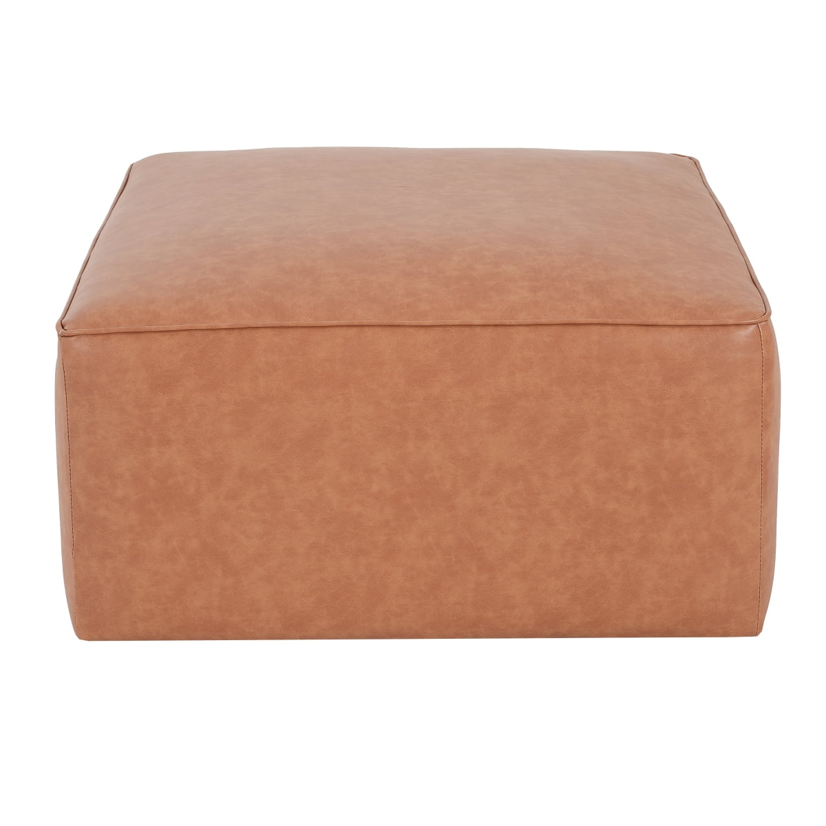 Square PU Leather Ottoman Tan Brown Modern Upholstered Furniture