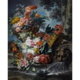thumbnail image 2 of Miguel Parra Abril 15x18 Black Ornate Wood Framed Double Matted Museum Art Print Titled - An Outdoor Scene&nbsp;With&nbsp;A Pool of Water, a Basket and an Urn Filled with Carnations, Roses, Peoni, 2 of 5
