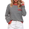 thumbnail image 2 of Qiggri Womens Oversized Striped Long Sleeve Shirts Casual Trendy Crew Neck Cotton Tops Drop Shoulder Loose Fit T Shirts Comfortable Fashion Y2K Clothes XXL, 2 of 6