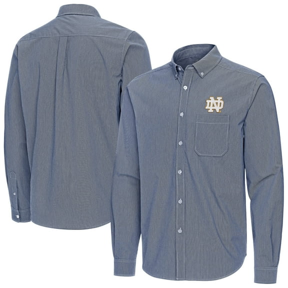 Men's Antigua Navy Notre Dame Fighting Irish Porter Woven Tri-Blend Long Sleeve Button-Down Shirt