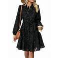 thumbnail image 3 of Robes d'Automne à Manches Longues pour Femmes, Taille Boutonnée avec Ceinture, Robe Trapèze Courte, Robe Décontractée d'Automne et d'Hiver, Noir, P, 3 of 10