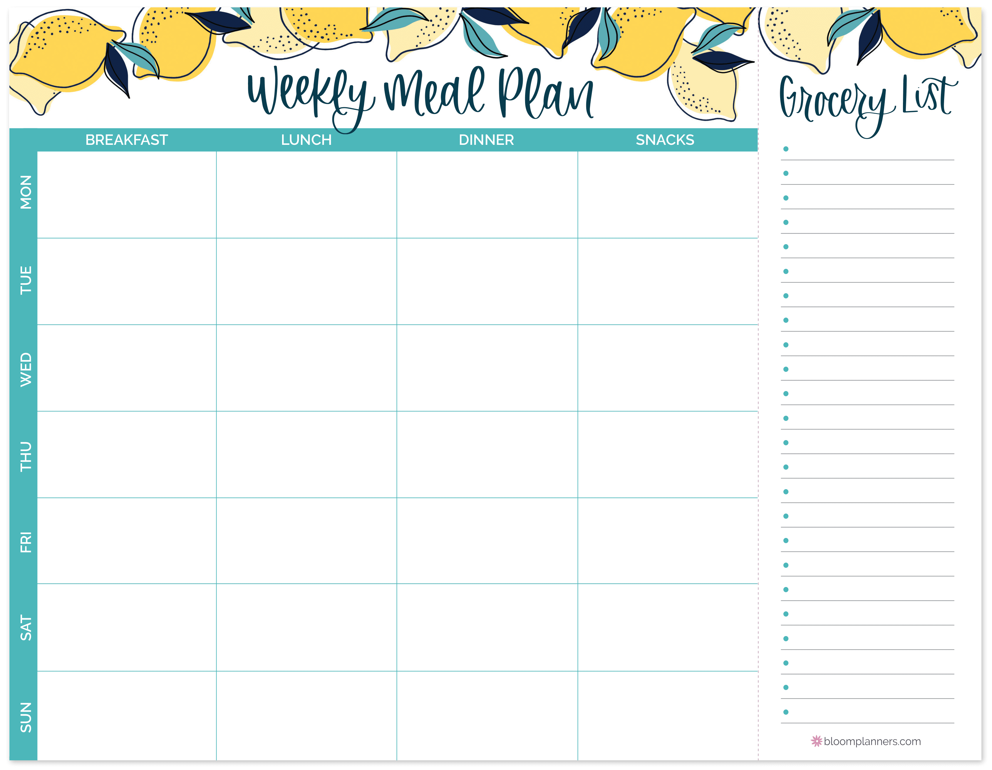HORIZONTAL MEAL PLANNING PAD WITH 8.5" X 11", LEMONS bloom