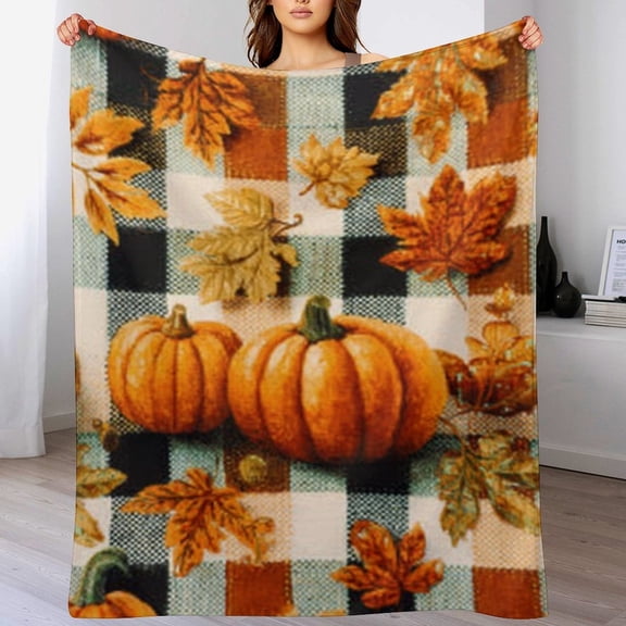 RKSupls Fall Blanket,Soft Flannel Pumpkin Leaf Blanket,Fuzzy Warm Cozy Blanket for Couch Bed Home Decor,40x50 in