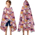 thumbnail image 3 of Halloween Cute Icons on Pink Pattern Hooded Bath Towel，60"x35" for Ages 3 To 12 Kids, Quick Dry Lightweight Soft Microfiber Hood Beach Towel Cover Up for Kids, 3 of 7