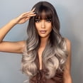 thumbnail image 4 of Graflsoa Stylish Long Wavy Synthetic Wig with Bangs, Brown to Gold Ombre, Adjustable Cap, Includes Free Hair Net, Model LC037-1, Perfect for Parties & Cosplay, 4 of 6