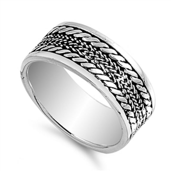 Oxidized Bali Rope Twisted Wide Ring .925 Sterling Silver Band Jewelry Female Male Unisex Size 6
