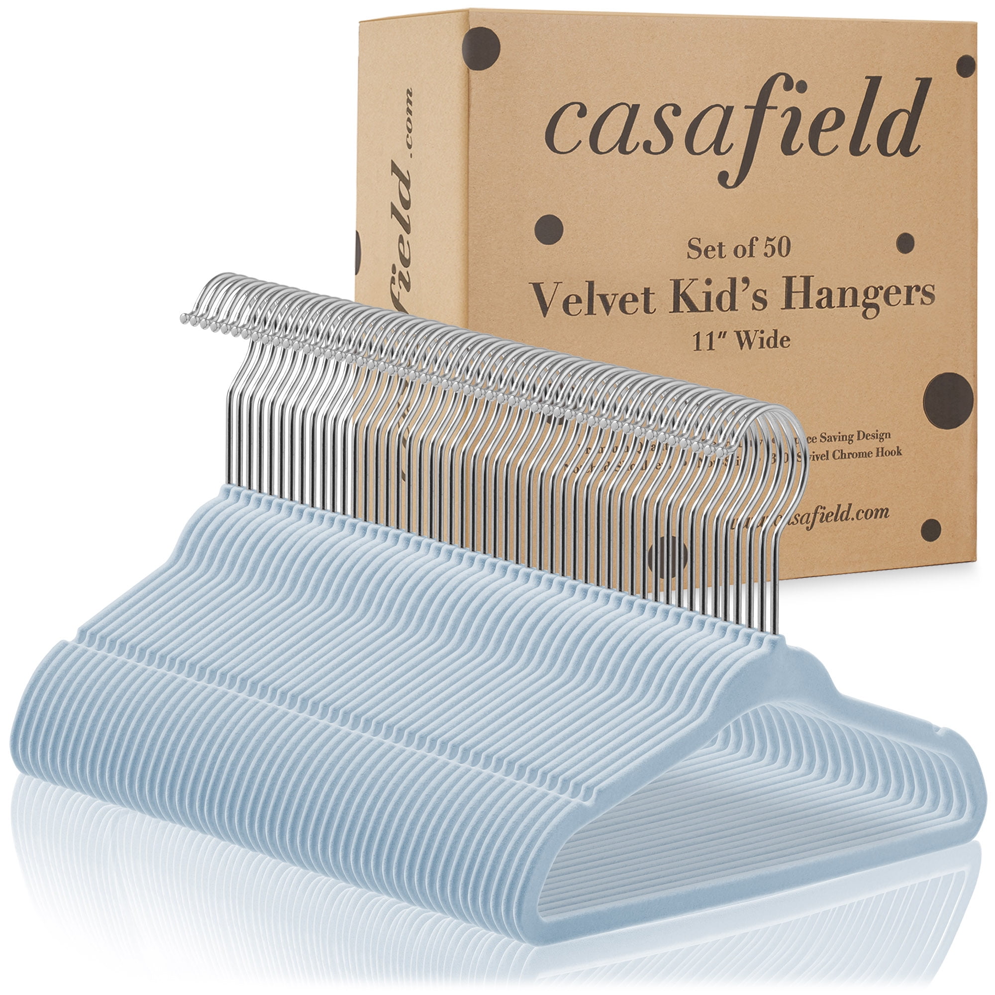 Casafield 50 Velvet Baby Hangers for Infant & Toddler Clothes, 11" - Light Blue