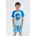 thumbnail image 2 of Jurassic World Jurassic Park Blue T-Rex UPF 50+ Rash Guard and Swim Trunks Outfit Set Little Kid to Big Kid, 2 of 5