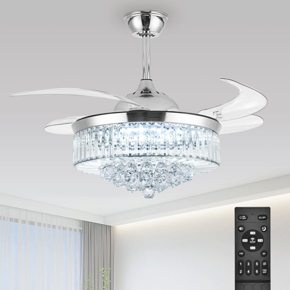 Ventilador de techo Bavnnro, 42 pulgadas, cristal plateado, regulable a distancia