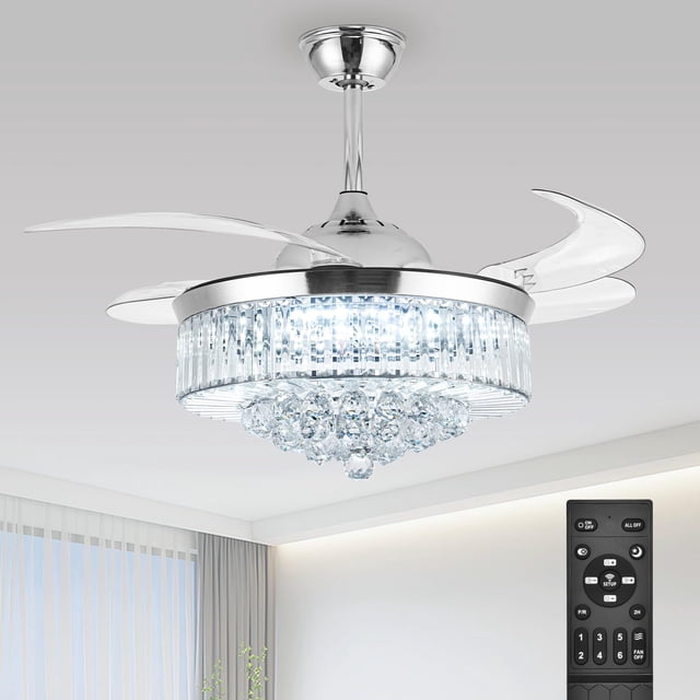 Ventilador de techo Bavnnro, 42 pulgadas, cristal plateado, regulable a distancia