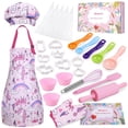 thumbnail image 1 of Gleamkid Complete Kids Cooking and Baking Set, 27 Pcs Aprons for Girls, Chef Hat, Mitt & Utensil to Dress up Chef Costume Career Role Play for 3-7 Years Girls, Plastic, 1 of 6