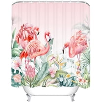 72" x 72" Summer Flamingo Shower Curtain Tropical Watercolor Floral Leaves Bathroom Set Pink Flamingo Home Bath Bathtub Decor Durable Fabric Machine Washable with 12 Hooks