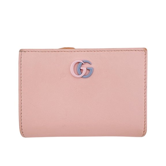 Pre-Owned GUCCI 790063 Double G Small Wallet Compact Bi-color GG Marmont Bi-fold Pink