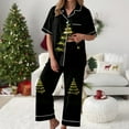 thumbnail image 2 of Drie Christmas Pajamas for Women Womens Silk Satin Pajamas Set Short Sleeve Sleepwear Soft Button Down Loungewear Two-piece Pjs Sets Yellow,S, 2 of 5