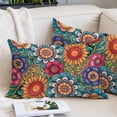 thumbnail image 2 of Boho Teal Flower Throw Pillow Covers, Spring Bohemia Chic Red Yellow Floral Soft Breathable Pillow Cases with Invisible Zipper for Sleeping, Toddler Pillowcases for Couch Bed Sofa Chair 12x20 Inches, 2 of 9