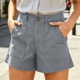 thumbnail image 3 of Bloomae Twill Shorts for Women Loose Wide Leg Comfy Stretch Pull on Short Pants Casual Button Elastic High Waisted Beach Vacation Shorts with Pockets, 3 of 9