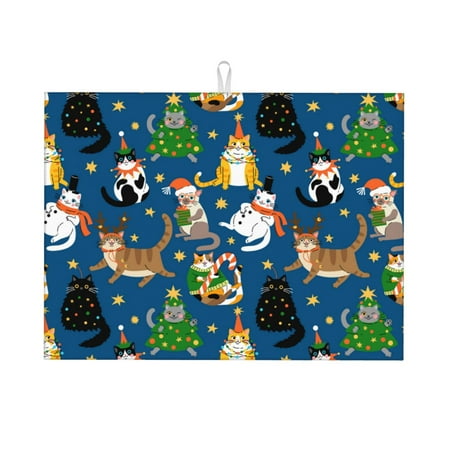 

Cauagu Dish Drying Mat 24*18 inch Absorbent Dish Drainer Kitchen Counter Dish Drying Pad for Countertops Sinks Draining Racks( Different Cats Christmas)