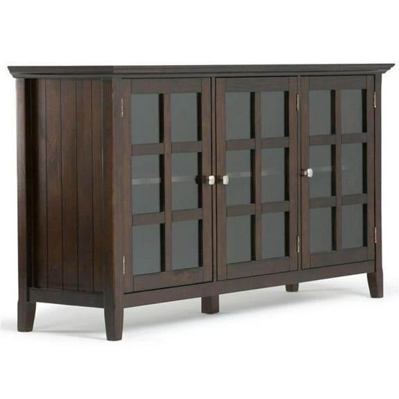 Maklaine 3 Doors Transitional Solid Wood Cabinet in Brunette Brown