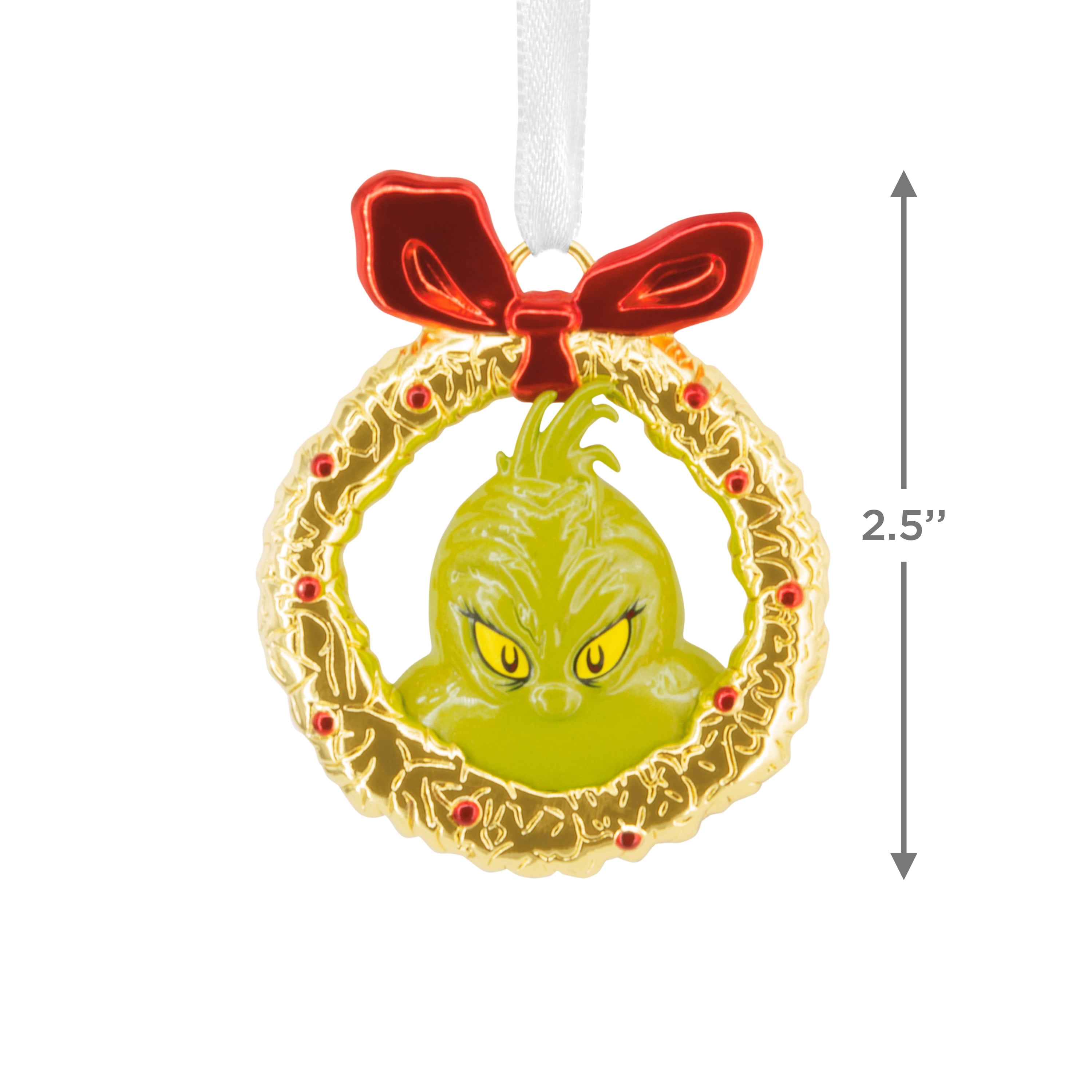 Hallmark Christmas Ornament (Grinch in Wreath, Metal), 1 Count