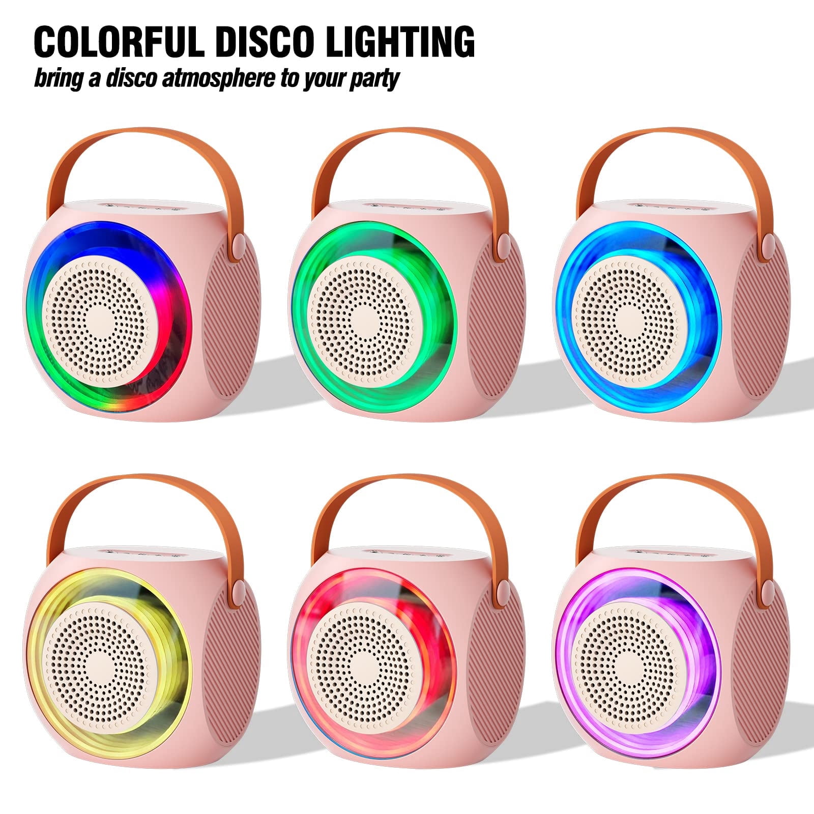 Mini Karaoke Machine for Kids Adults, Portable Karaoke Speaker with 2 Wilreless Microphones and Bluetooth for Home Party, Birthday Gifts for Boys/Girls,Pink