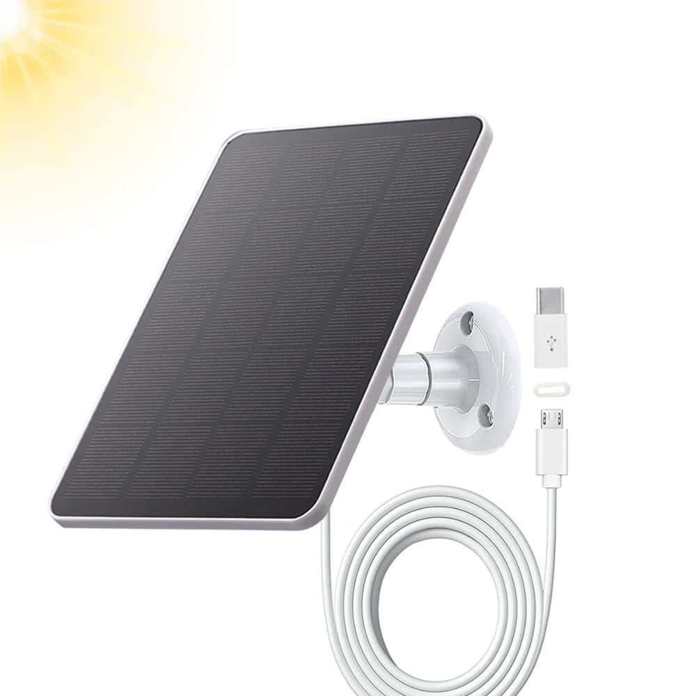 Waterproof 4W Solar Panel Kit For Arlo Cameras & Doorbells - Micro USB & Type-C, Outdoor Charging Cable