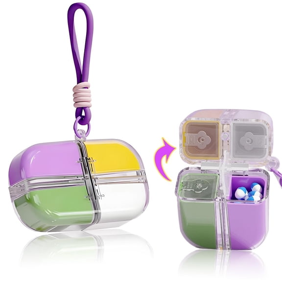 2PCs Magnetic Daily Pill Organizer - 4 Compartment Weekly Pill Case with Detachable Wrist Strap, Portable Supplements Pill Box for Purse, Waterproof Travel Medicine & Vitamin Holder for Men and Women