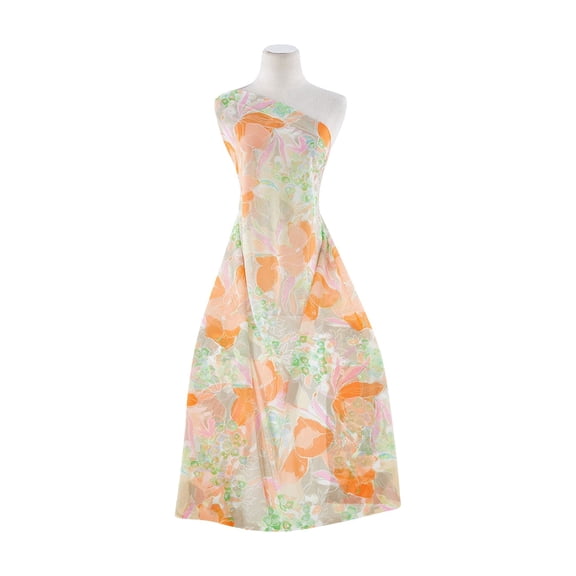 Zelouf Tropical Horizon On Sheer Matte Jersey  , Sewing, DIY, Crafts Fabric by the Yard, 228 Tan/orange, 3 Yard