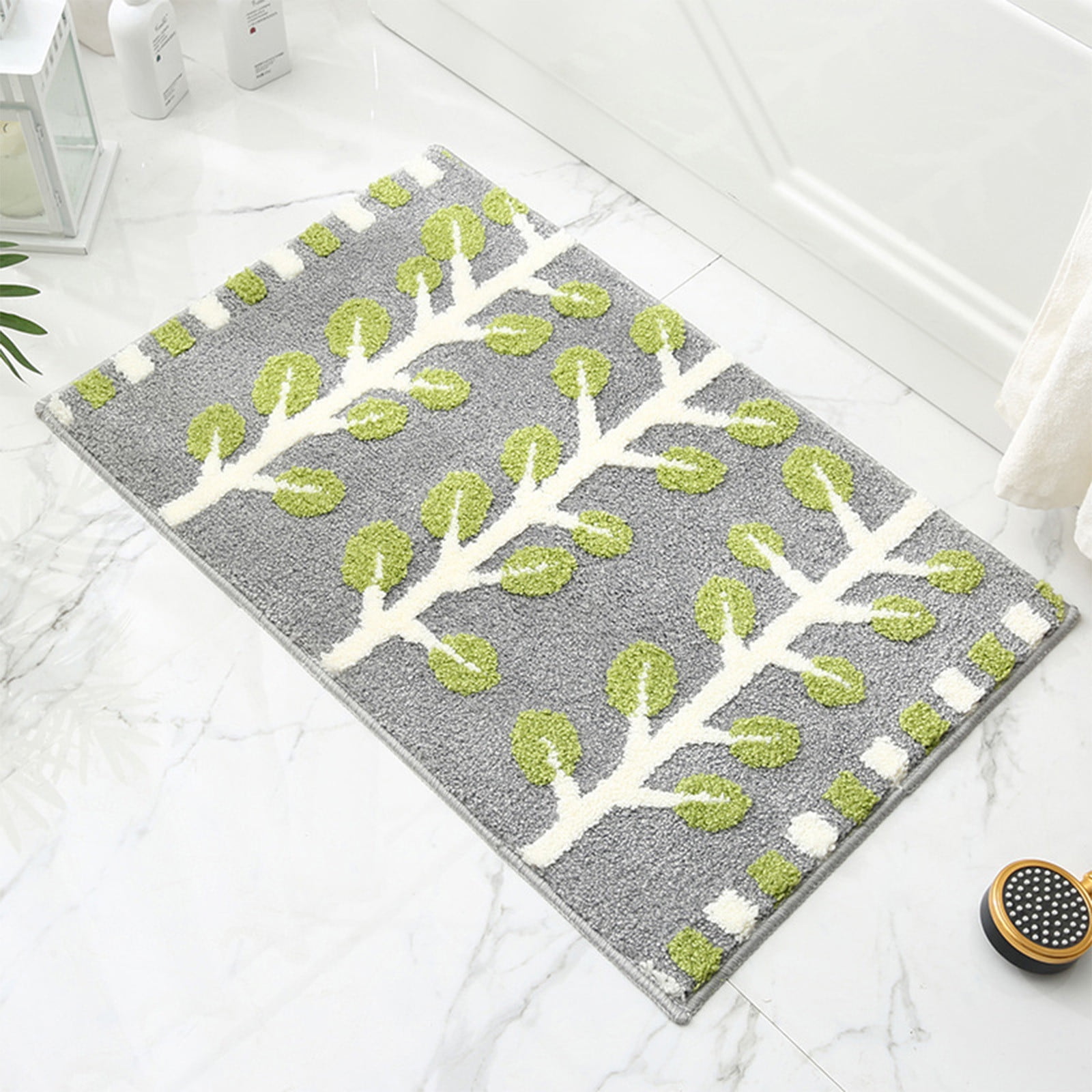 XEOVHV Green Leaf Non Slip Bathroom Rugs, Cute Plant Absorbent Bath Mat, Funny Botanical Floor Bathmat Washable Small Bath Matt Bathroom Decor-16''x24''