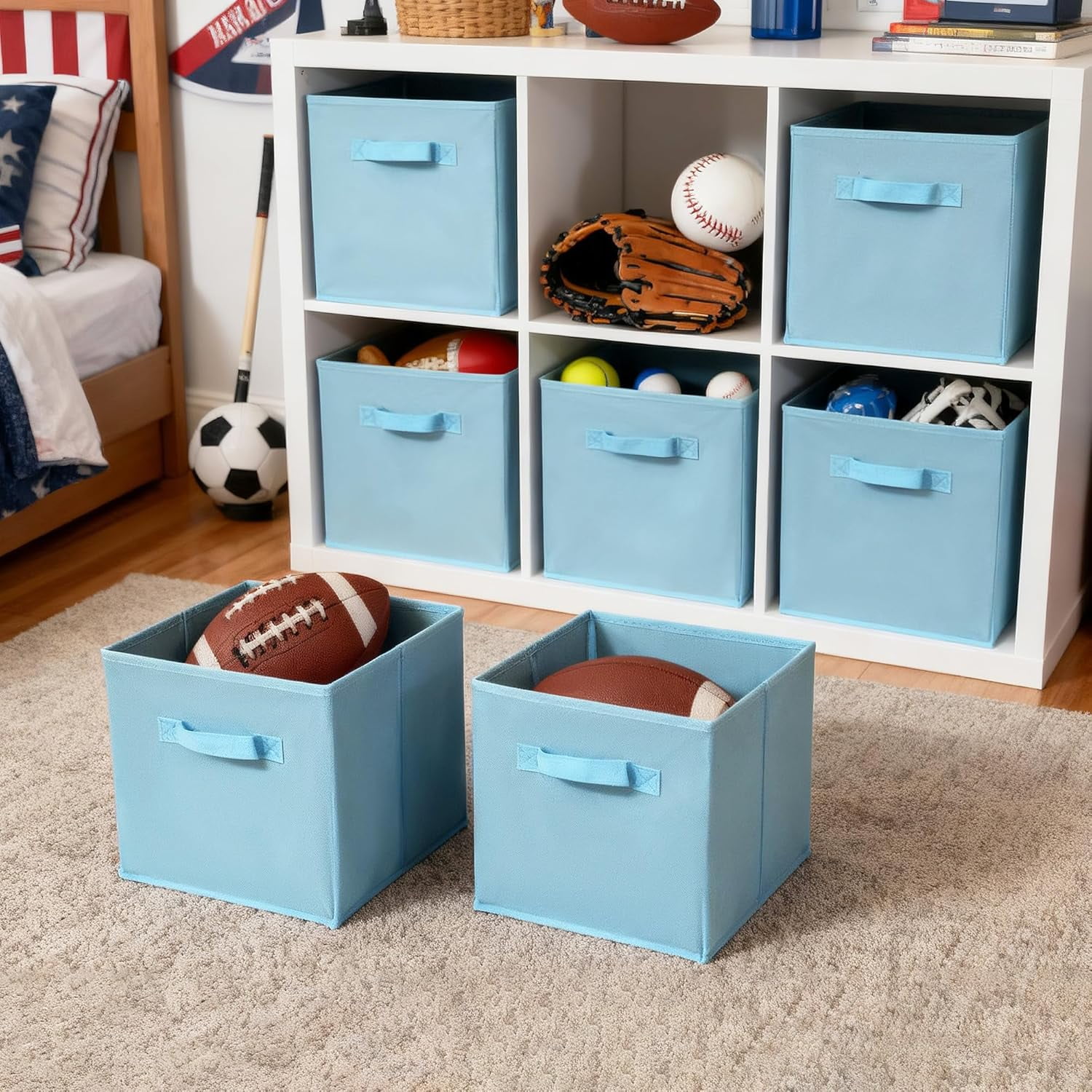 GRANNY SAYS 11 Inch Cube Storage Bins, Fabric Storage Baskets with Handles, Collapsible Cube Organizer for Shelves and Closet, 6-Pack, Blue