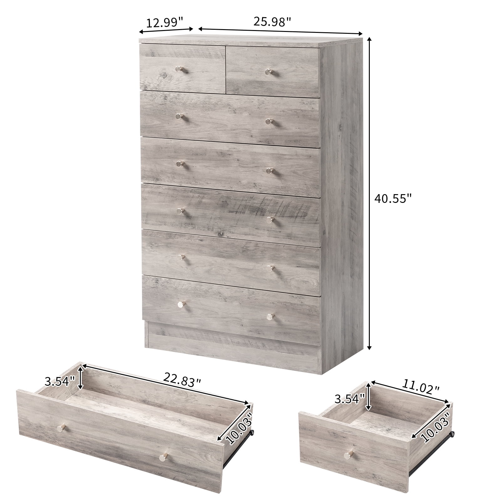 Modern Simple 7-Drawer Dresser Particle Board For Family Room Bedroom & Living Room Space-Saving Storage & Decor​ Gray