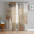 thumbnail image 3 of Brown Painting Semi Sheer Curtains 108 Inch Length 2 Panels Set, Modern Abstract Retro Art Aesthetics Sheer Kitchen Curtain Privacy Voile Window Curtain for Living Room Bedroom Rod Pocket Drapes, 3 of 7