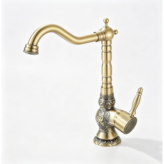 Zovajonia Antique Brass Bathroom Sink Faucet 1hole Lavatory Vessel Mixer Tap Single Handle