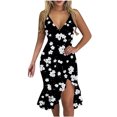 thumbnail image 2 of ICHUANYI Clearance Women Sexy V-Neck Sleeveless Ruffle Low-cut Splicing Printing Slit Sling Dresses(Black, XL) ICHUANYI WER2023081401207, 2 of 5