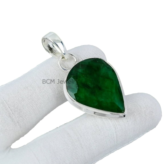 Fine Sterling Silver Pendant For Women & Men, May Birthstone, Bridesmaid Gift Pendant, Emerald, Gemstone Pendant, Christmas Gift For Her Or Him
