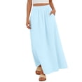 thumbnail image 2 of YTCAMLO A Line Womens Tiered Skirts Summer Casual Long Skirts Elastic Waist Pleated Skirts with Pockets Lightweight Eyelet Maxi Skirt, Light Blue L, 2 of 8