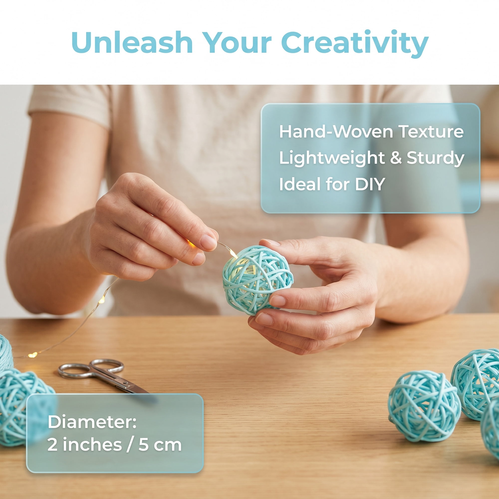 Unique Bargains 10Pcs Rattan Balls for Lights Wicker Spheres Orbs Light Blue 2"x2"x2"