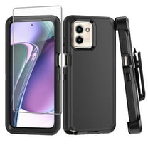 Xhy Moto G Play 2024 Case with Belt Clip Holster and Screen Protector Military Grade Heavy Duty Protection 3 in 1 Shockproof Armor Rugged Durable for Motorola G Play 2024 Phone - Black