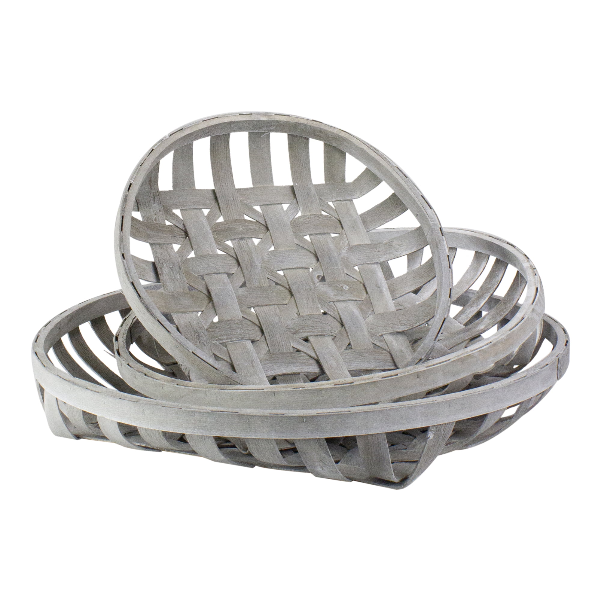 Set of 3 White Washed Woven Baskets 23.5"