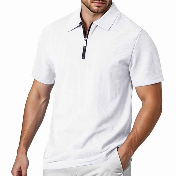 Camisa holgada con cuello con cremallera para hombre: prenda de poliéster para primavera/verano, actividades informales al aire libre, lavable a máquina, tallas S-XXXL, contorno de pecho 101-126 cm.