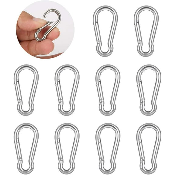10 PCS Stainless Steel Carabiner Clip Spring-Snap Hook - Lotsun M4 1.57 Inch Heavy Duty Carabiner Clips for Keys Swing Set Camping Fishing Hiking Traveling