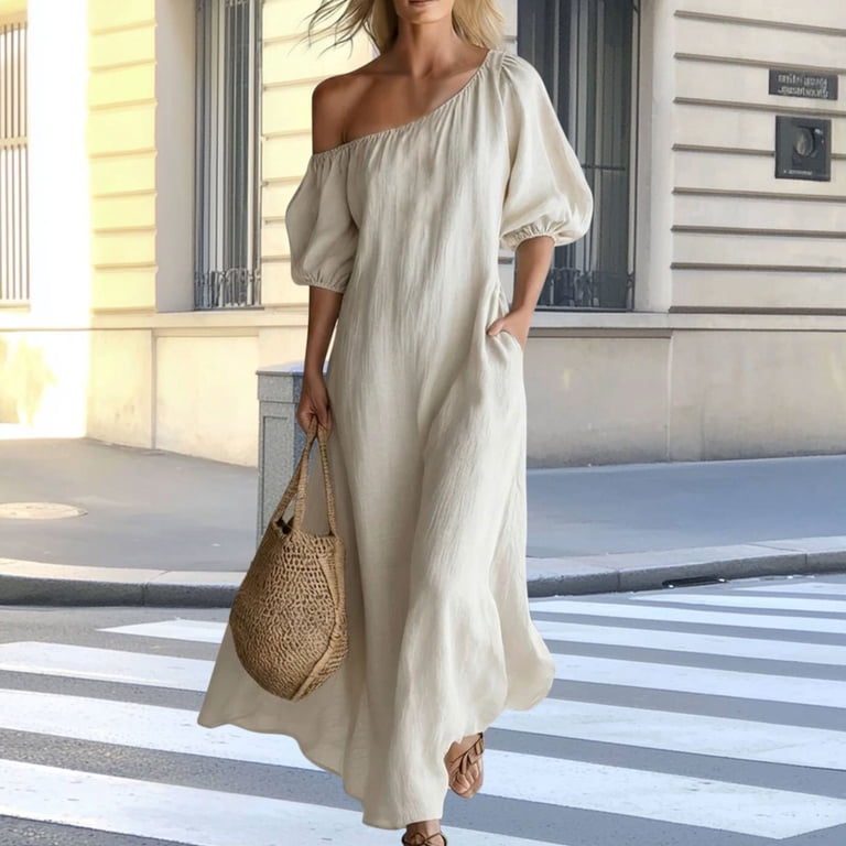 plus size one shoulder dress long sleeve Womens Plus Size Black One Shoulder Maxi Dress 2X Long Bell Sleeve Pleated