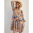 thumbnail image 5 of Women'S V-Neck Long Sleeve Printed Short Dress Loose Casual Bohemian Style Mini Beach Dress Apricot Color XL, 5 of 9