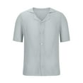 thumbnail image 3 of VSSSJ Men's Crochet Knit Short Sleeve Top Cutout Lapel Collar Button Down Shirts Relaxed Fit Cozy Vacation Summer Beach Shirt Tops Gray XXL, 3 of 5