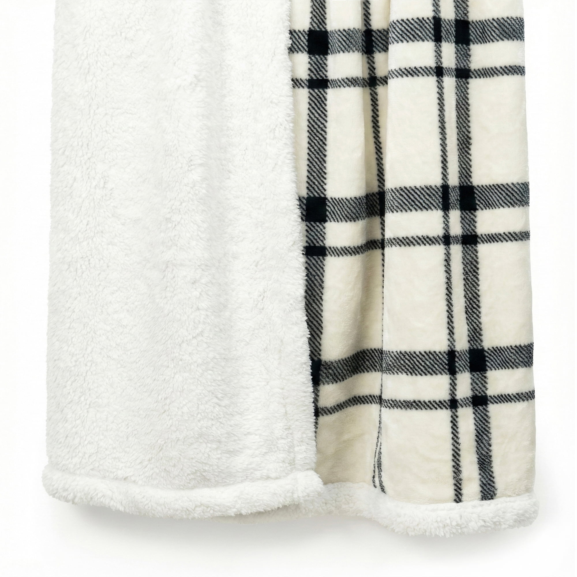Americanflat Fleece and Reverse Sherpa Throw Blanket - 50x60 Inch Classic Tattersall Plaid - Ultra Soft Cozy Couch Cover - Warm Reversible Design - Black