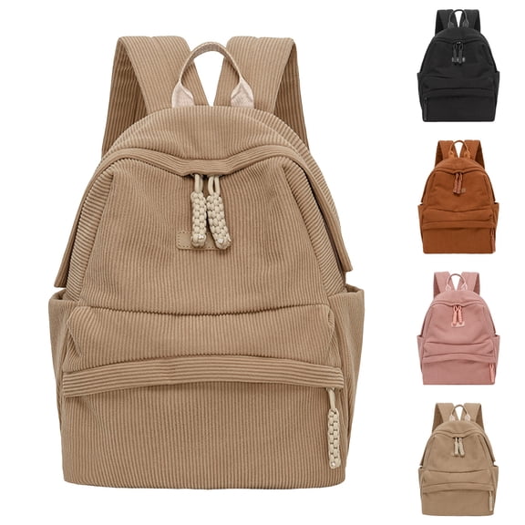 Stylago Women Casual Backpack Medium Size Back Pocket Versatile Schoolbag College Travel Work Top Handle Corduroy Bookpack Black