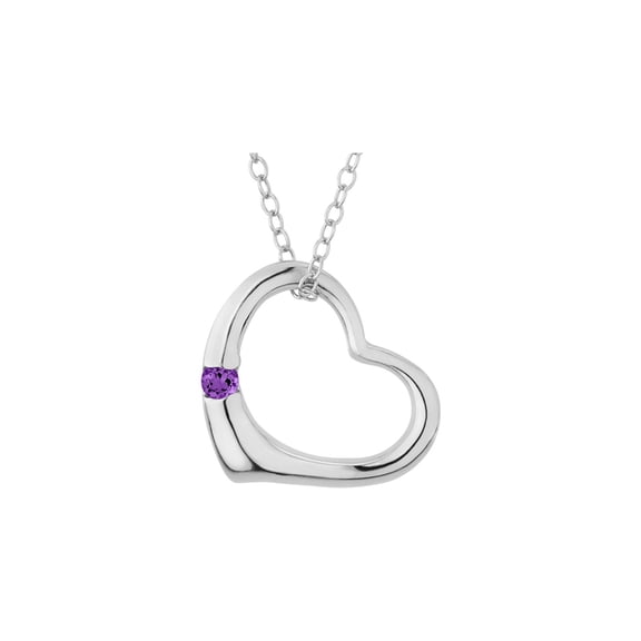 Sterling Silver Open Heart Pendant Necklace with Amethyst with chain for Women