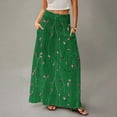 thumbnail image 4 of WULMLEO Long Skirts for Women Casual High Waist Maxi Skirt Flowy Aline Boho Beach Vacation Skirts with Pockets Green L, 4 of 5
