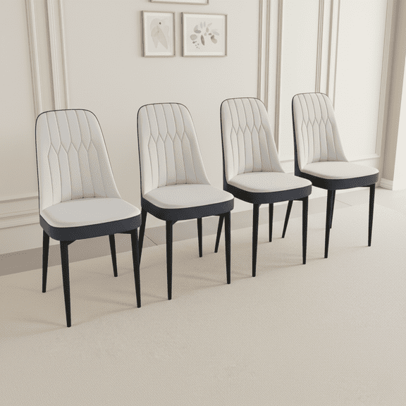 CasaGlajore Set of 4 Modern PU Leather Dining Chairs with Black Metal Legs, Upholstered Side Chairs for Kitchen, Living Room, and Office – Cream Faux Leather Seating