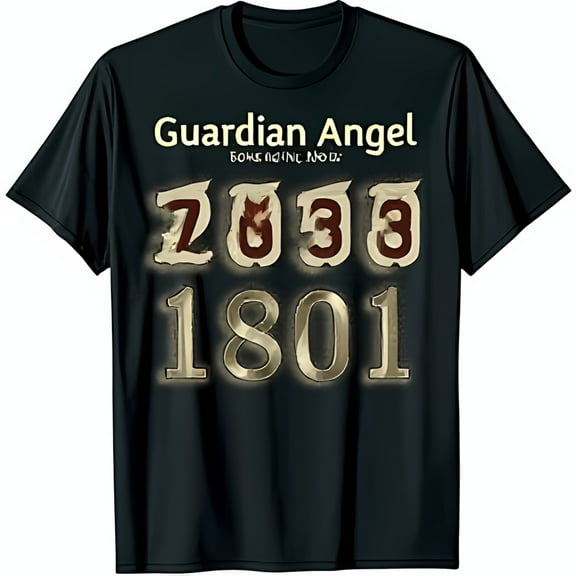 Black T-Shirt with Guardian Graphic & Aged Gold Numbers 2033 1801