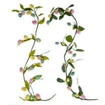 Set of 2 Easter Egg and Leaf Garland With Pastel Speckled Eggs Spring Hanging Decor 6.6 Inches Tall